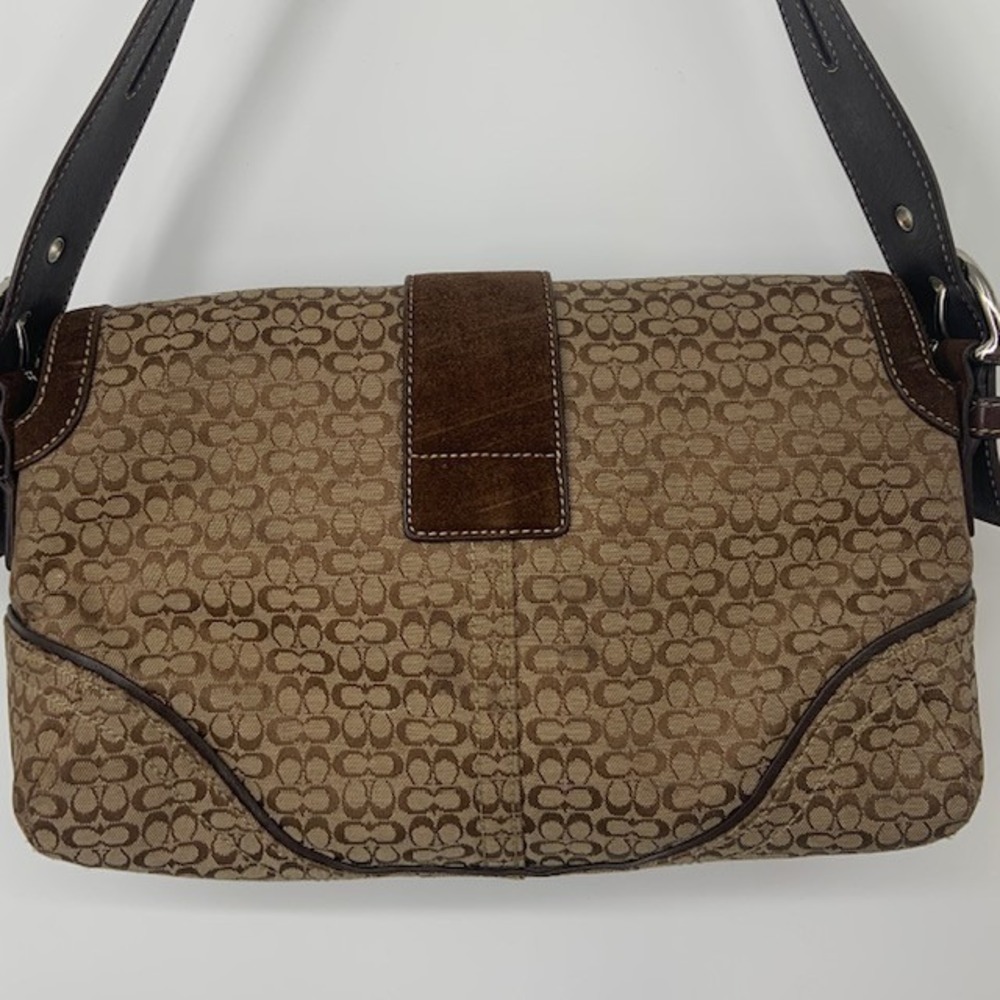 Vintage Y2K Coach Soho Signature Buckle Shoulder Bag Brown Suede Jacquard 2000s - Picture 12 of 16